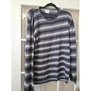 DKNY Woman's  Large Navy Striped Alpaca Blend Pullover Sweater Casual Warmth 01